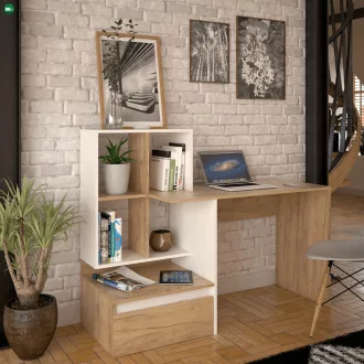 Számítógépasztal, artisan tölgy/fehér, NEREO NEW
