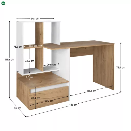 Számítógépasztal, artisan tölgy/fehér, NEREO NEW