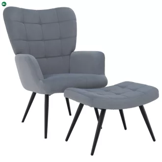 Fotel lábtartóval, szürke Velvet szövet/fekete, HABEN