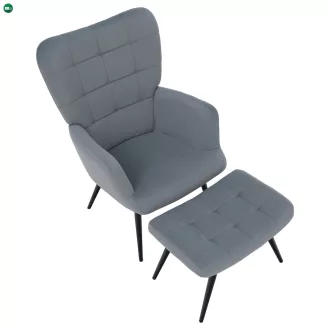 Fotel lábtartóval, szürke Velvet szövet/fekete, HABEN
