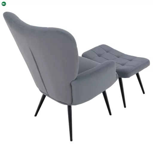 Fotel lábtartóval, szürke Velvet szövet/fekete, HABEN