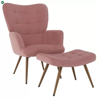   Fotel lábtartóval, rózsaszín Velvet szövet/tölgy, HABEN