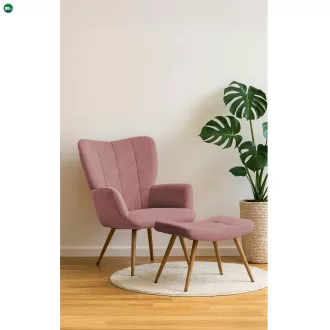   Fotel lábtartóval, rózsaszín Velvet szövet/tölgy, HABEN