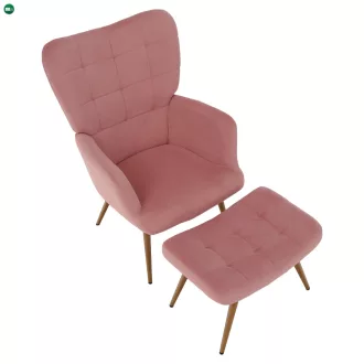   Fotel lábtartóval, rózsaszín Velvet szövet/tölgy, HABEN