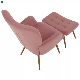   Fotel lábtartóval, rózsaszín Velvet szövet/tölgy, HABEN
