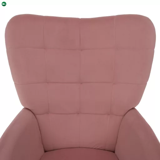 Fotel lábtartóval, rózsaszín Velvet szövet/tölgy, HABEN