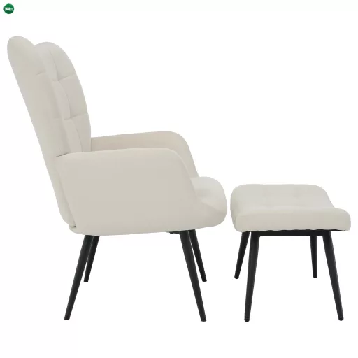 Fotel lábtartóval, fehér Velvet szövet/fekete, HABEN