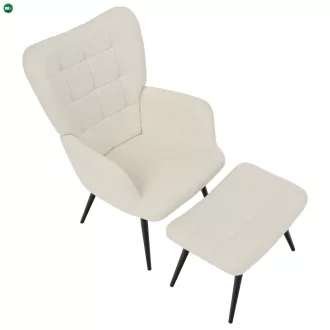 Fotel lábtartóval, fehér Velvet szövet/fekete, HABEN