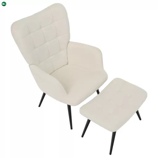 Fotel lábtartóval, fehér Velvet szövet/fekete, HABEN
