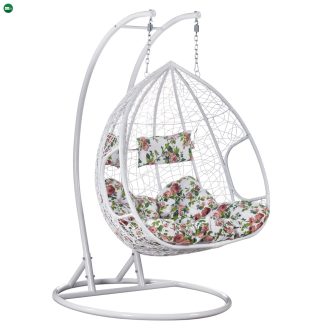 Dupla függőfotel, fehér/virágos minta, DELIA