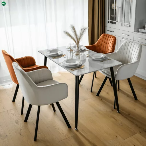 Étkezőasztal, fehér márvány/fekete, 121x71 cm, FLORENC TYP 1