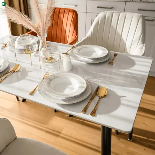 Étkezőasztal, fehér márvány/fekete, 121x71 cm, FLORENC TYP 1