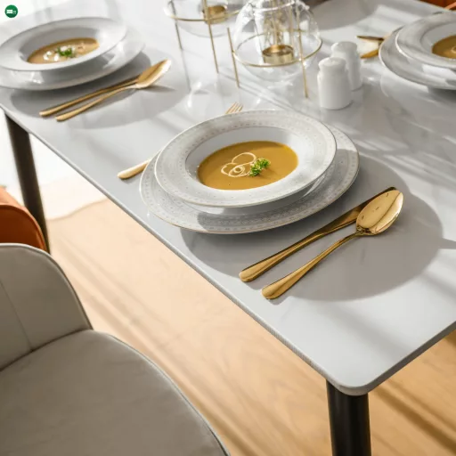 Étkezőasztal, fehér márvány/fekete, 121x71 cm, FLORENC TYP 1