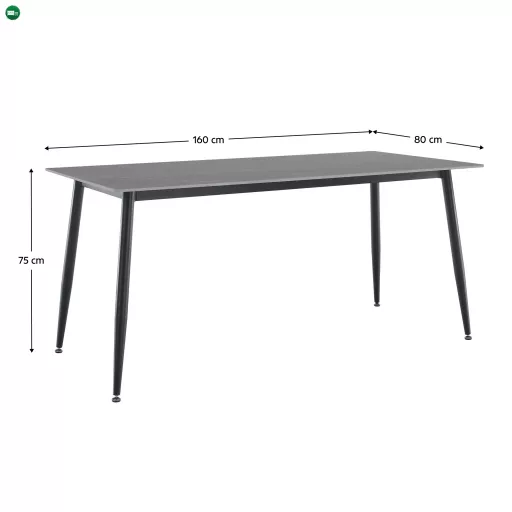 Étkezőasztal, szürke márvány/fekete, 160x80 cm, FLORENC TYP 2