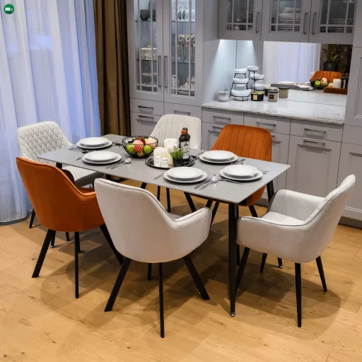 Étkezőasztal, szürke márvány/fekete, 160x80 cm, FLORENC TYP 2