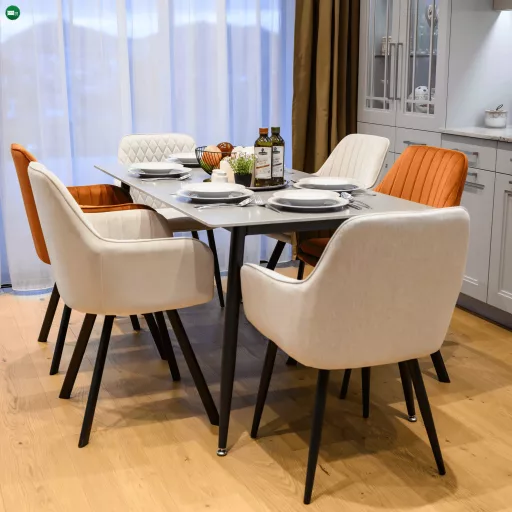 Étkezőasztal, szürke márvány/fekete, 160x80 cm, FLORENC TYP 2