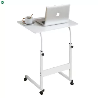 Állítható PC asztal kerekekkel, fehér, JUSTUS