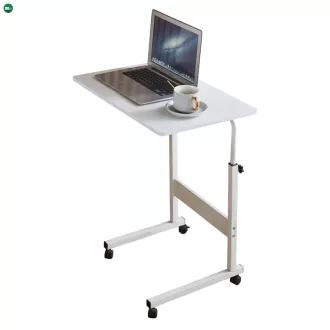 Állítható PC asztal kerekekkel, fehér, JUSTUS