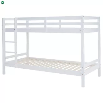 Emeletes ágy, 90x200, tömör fa, fehér, INEZA