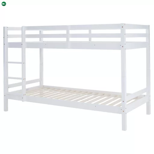 Emeletes ágy, 90x200, tömör fa, fehér, INEZA