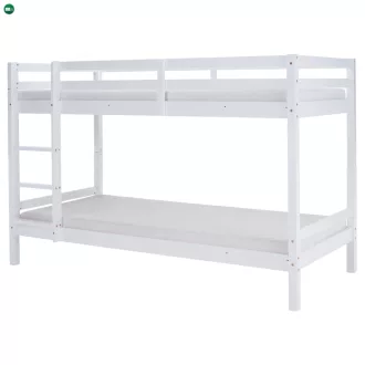 Emeletes ágy, 90x200, tömör fa, fehér, INEZA