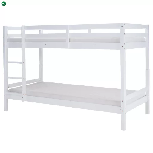 Emeletes ágy, 90x200, tömör fa, fehér, INEZA