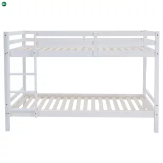 Emeletes ágy, 90x200, tömör fa, fehér, INEZA
