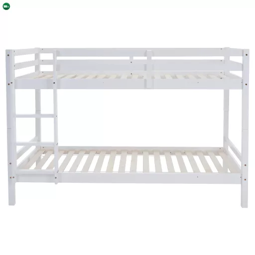 Emeletes ágy, 90x200, tömör fa, fehér, INEZA