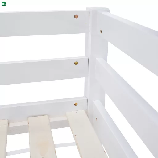 Emeletes ágy, 90x200, tömör fa, fehér, INEZA