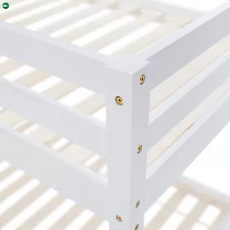 Emeletes ágy, 90x200, tömör fa, fehér, INEZA