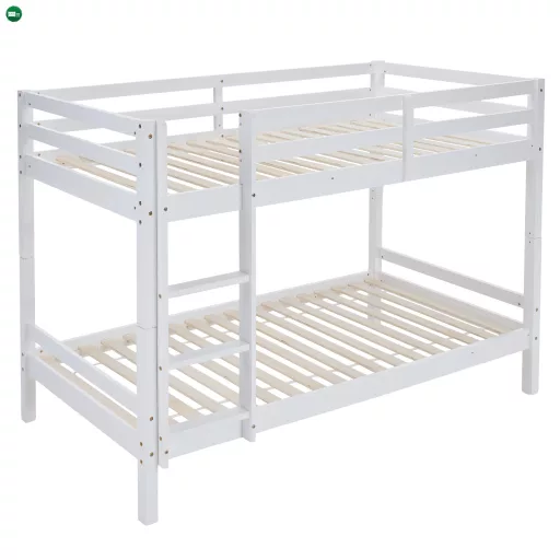 Emeletes ágy, 90x200, tömör fa, fehér, INEZA