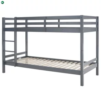 Emeletes ágy, 90x200, tömör fa, szürke, INEZA