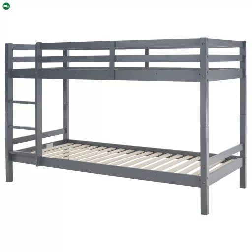 Emeletes ágy, 90x200, tömör fa, szürke, INEZA