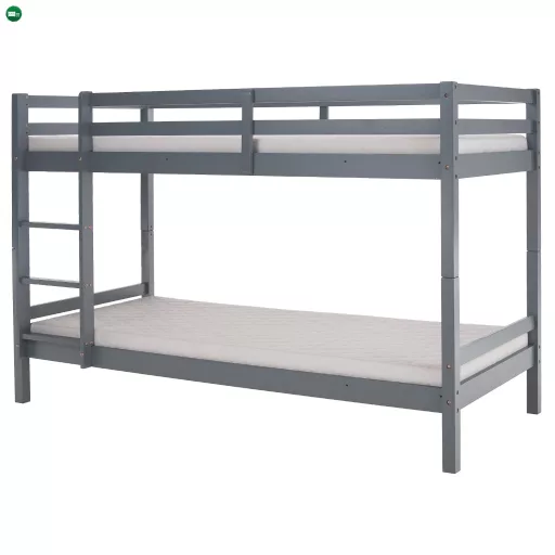 Emeletes ágy, 90x200, tömör fa, szürke, INEZA