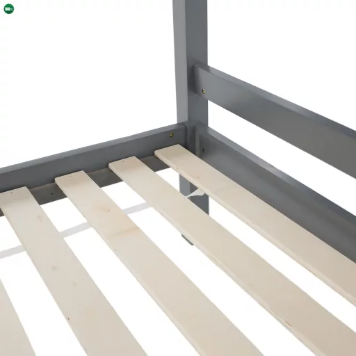 Emeletes ágy, 90x200, tömör fa, szürke, INEZA