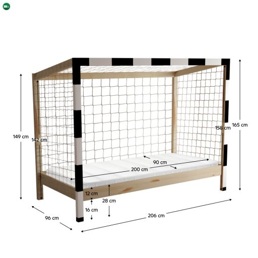 Montessori ágy, természetes/fehér/fekete, 90x200, FUTAL