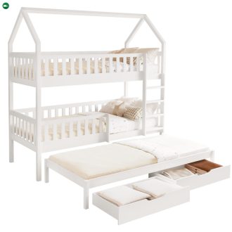 Montessori emeletes ágy pótággyal, fehér, VENITA TYP 1