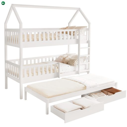 Montessori emeletes ágy pótággyal, fehér, VENITA TYP 1