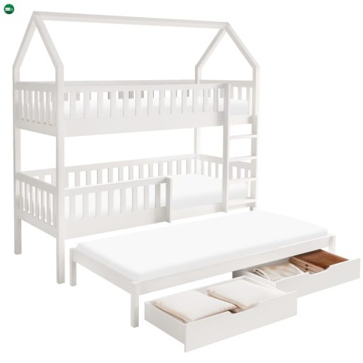 Montessori emeletes ágy pótággyal, fehér, VENITA TYP 1