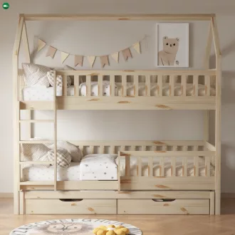   Montessori emeletes ágy pótággyal, természetes, VENITA TYP 1