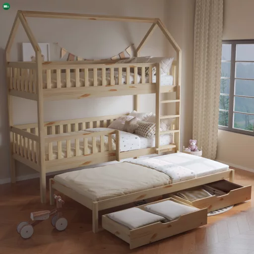 Montessori emeletes ágy pótággyal, természetes, VENITA TYP 1