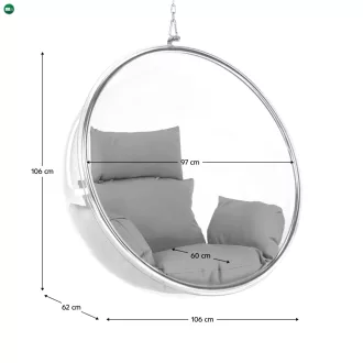 Függő fotel, átlátszó/ezüst/szürke, BUBBLE NEW TYP 1