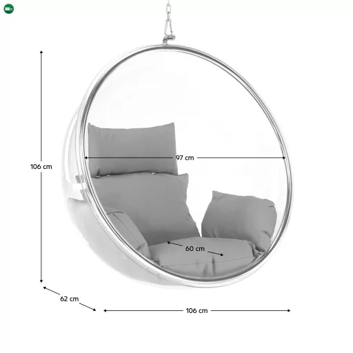 Függő fotel, átlátszó/ezüst/szürke, BUBBLE NEW TYP 1
