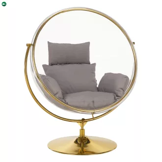   Függő fotel állvánnyal, átlátszó/arany/szürke, BUBBLE NEW TYP 2