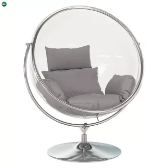   Függő fotel állvánnyal, átlátszó/ezüst/szürke, BUBBLE NEW TYP 2