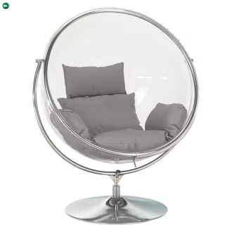   Függő fotel állvánnyal, átlátszó/ezüst/szürke, BUBBLE NEW TYP 2