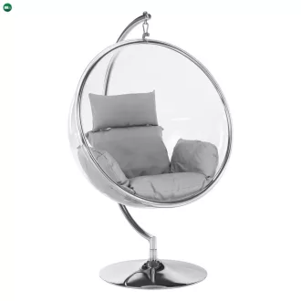   Függő fotel állvánnyal, átlátszó/ezüst/szürke, BUBBLE NEW TYP 3