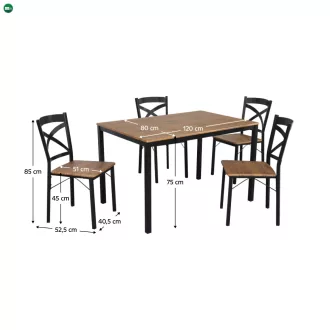Étkezőgarnitúra 1+4, sötét tölgy/fekete, HAIM