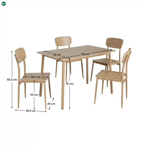 Étkezőgarnitúra 1+4, természetes tölgy, LAMIR