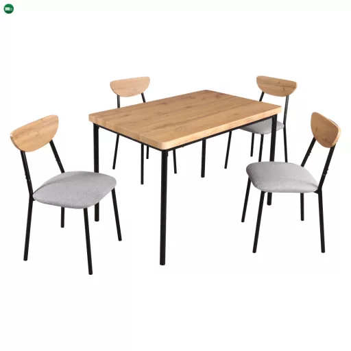 Étkezőgarnitúra 1+4, világos tölgy/szürke/fekete, MADIO